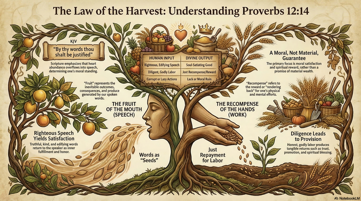 Proverbs 12:14 KJV meaning fruit of his mouth recompense of hands